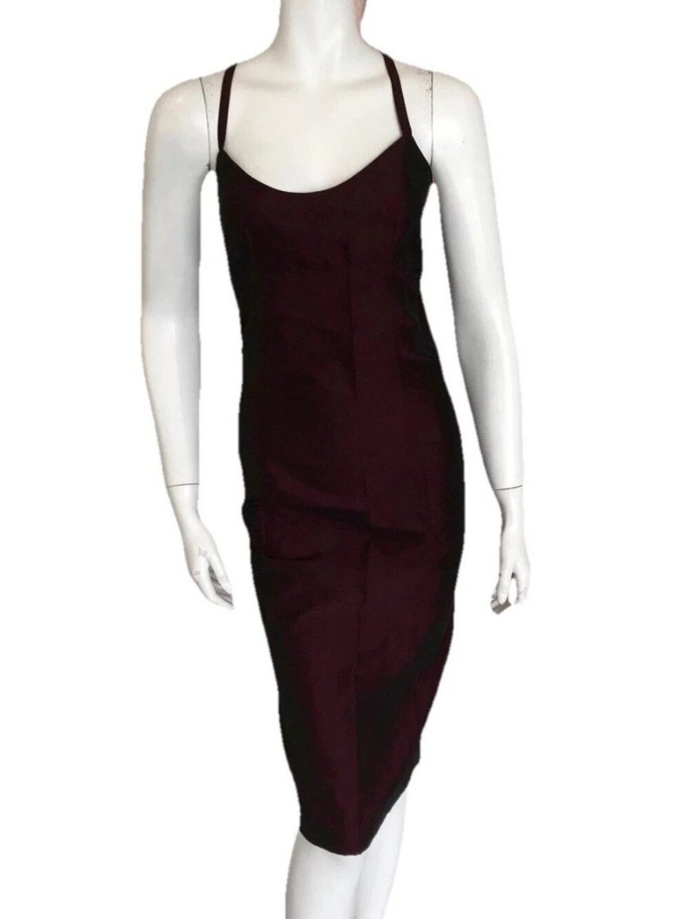 Tara Jarmon Knee-Length Racerback Deep Dark Red Dress Satin 38 US 4